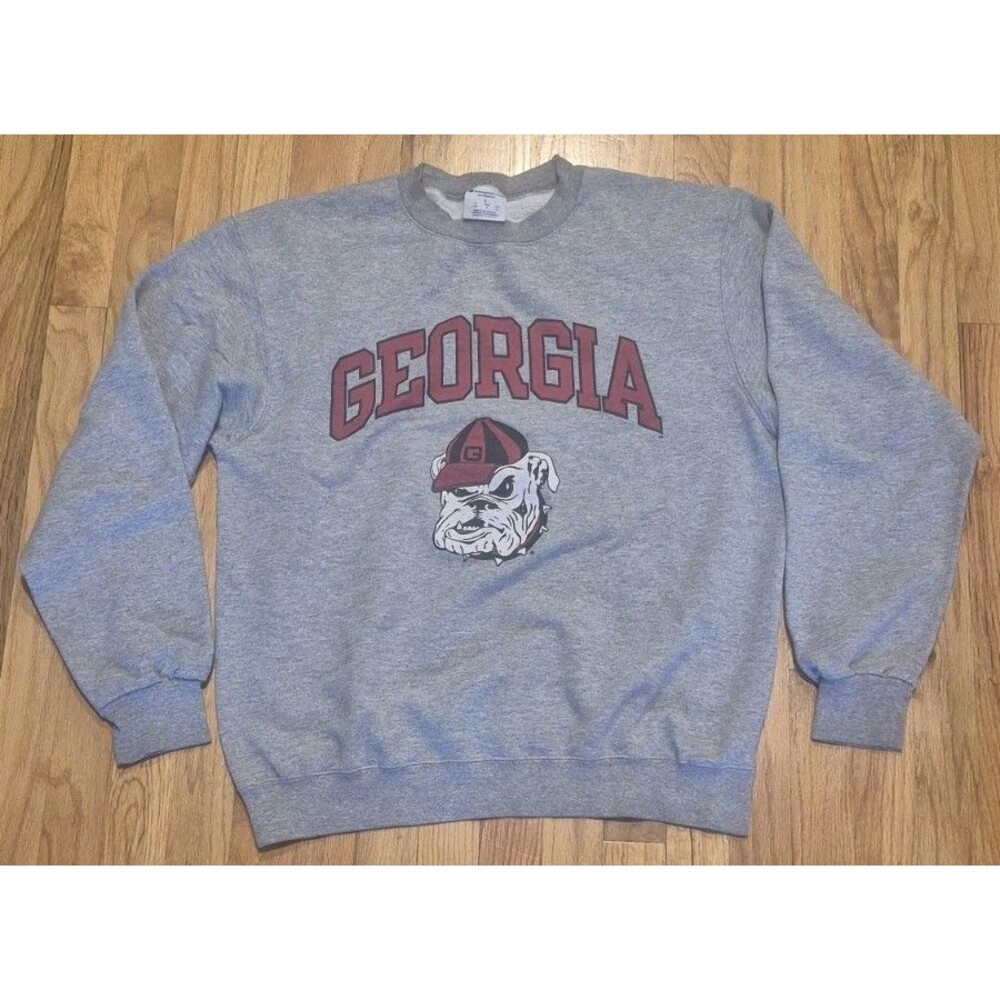 VINTAGE Champion University of Georgia Bulldogs Crewneck Sweater Grey Large UGA